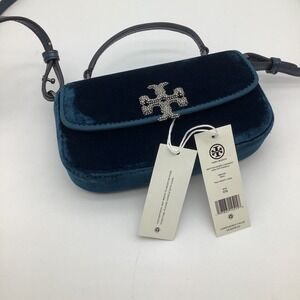 Tory Burch Britten Embellishment Mini Top Handle Teal Night Velvet Crossbody Bag